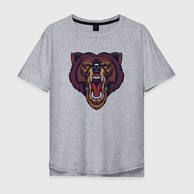Мужская футболка хлопок Oversize с принтом Медведь   Х1 в Белгороде, 100% хлопок | свободный крой, круглый ворот, “спинка” длиннее передней части | голова | гризли | жестокий | злобный | злой | косолапый | лес | лютый | медведище | медведь | сердитый | хищник | хозяин | яростный