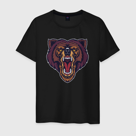 Мужская футболка хлопок с принтом Медведь   Х1 в Курске, 100% хлопок | прямой крой, круглый вырез горловины, длина до линии бедер, слегка спущенное плечо. | голова | гризли | жестокий | злобный | злой | косолапый | лес | лютый | медведище | медведь | сердитый | хищник | хозяин | яростный