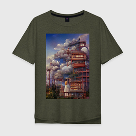 Мужская футболка хлопок Oversize с принтом Деревушка в Японии , 100% хлопок | свободный крой, круглый ворот, “спинка” длиннее передней части | аниме | города | деревня | деревня в японии | домик | домики | минка | пагода | стиль | стильно | тренд | улицы | япония