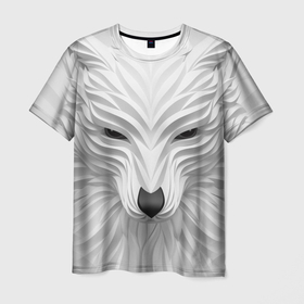 Мужская футболка 3D с принтом Волк   белый в Новосибирске, 100% полиэфир | прямой крой, круглый вырез горловины, длина до линии бедер | wolf | арт | белый | волк | волкодав | волкодиночка | волкособ | детские | добрый | животные | одинокий волк | рисунок | рок | серый | серый волк | собака | узор | узоры