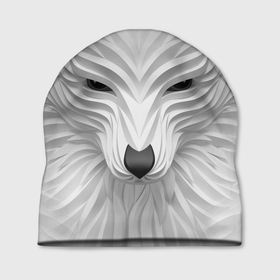 Шапка 3D с принтом Волк   белый в Новосибирске, 100% полиэстер | универсальный размер, печать по всей поверхности изделия | wolf | арт | белый | волк | волкодав | волкодиночка | волкособ | детские | добрый | животные | одинокий волк | рисунок | рок | серый | серый волк | собака | узор | узоры