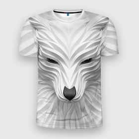 Мужская футболка 3D Slim с принтом Волк   белый в Новосибирске, 100% полиэстер с улучшенными характеристиками | приталенный силуэт, круглая горловина, широкие плечи, сужается к линии бедра | wolf | арт | белый | волк | волкодав | волкодиночка | волкособ | детские | добрый | животные | одинокий волк | рисунок | рок | серый | серый волк | собака | узор | узоры