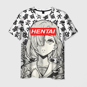Мужская футболка 3D с принтом HENTAI SCHOOL GIRL | ХЕНТАЙ ШКОЛЬНИЦА в Тюмени, 100% полиэфир | прямой крой, круглый вырез горловины, длина до линии бедер | Тематика изображения на принте: anime | japan | japanese | kanji | manga | schoolgirl | анимешница | анимэ | ахегао | ахэгао | девочка | девушка | дзюхати кин | иероглифы | кандзи | манга | надпись | онеме | хэнтай сэйёку | школа | япония