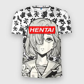 Мужская футболка 3D Slim с принтом HENTAI SCHOOL GIRL | ХЕНТАЙ ШКОЛЬНИЦА в Белгороде, 100% полиэстер с улучшенными характеристиками | приталенный силуэт, круглая горловина, широкие плечи, сужается к линии бедра | anime | japan | japanese | kanji | manga | schoolgirl | анимешница | анимэ | ахегао | ахэгао | девочка | девушка | дзюхати кин | иероглифы | кандзи | манга | надпись | онеме | хэнтай сэйёку | школа | япония
