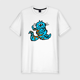 Мужская футболка хлопок Slim с принтом Синий котенок в Курске, 92% хлопок, 8% лайкра | приталенный силуэт, круглый вырез ворота, длина до линии бедра, короткий рукав | cat | котенок | кошка | синий кот | синяя кошка