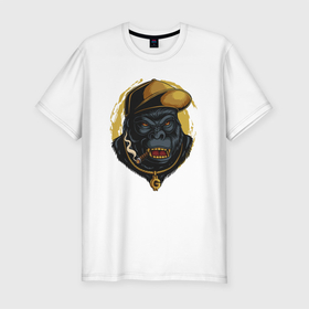 Мужская футболка хлопок Slim с принтом Hip hop Gorilla в Санкт-Петербурге, 92% хлопок, 8% лайкра | приталенный силуэт, круглый вырез ворота, длина до линии бедра, короткий рукав | gorilla | hip hop | rap | горилла | обезьяна | рэпер