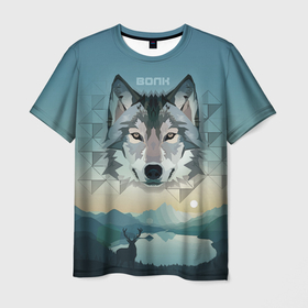 Мужская футболка 3D с принтом Серый волк   голова , 100% полиэфир | прямой крой, круглый вырез горловины, длина до линии бедер | wolf | арт | белый | волк | волкодав | волкодиночка | волкособ | детские | добрый | животные | одинокий волк | рисунок | рок | серый | серый волк | собака | узор | узоры
