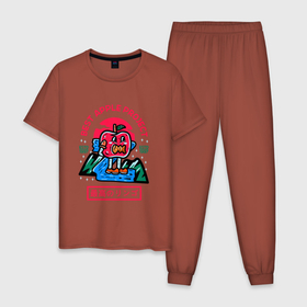 Мужская пижама хлопок с принтом Японское яблочко в Тюмени, 100% хлопок | брюки и футболка прямого кроя, без карманов, на брюках мягкая резинка на поясе и по низу штанин
 | Тематика изображения на принте: apple | japan | лето | фрукты | яблоко | япония