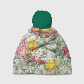 Шапка 3D c помпоном с принтом Цветы Майские Герберы в Тюмени, 100% полиэстер | универсальный размер, печать по всей поверхности изделия | flowers | букет | герберы | природа | растение | флора | цветы