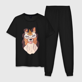 Мужская пижама хлопок с принтом Собачка в маске для сна в Екатеринбурге, 100% хлопок | брюки и футболка прямого кроя, без карманов, на брюках мягкая резинка на поясе и по низу штанин
 | Тематика изображения на принте: dog | пес | песик | собака | собачка