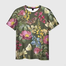Мужская футболка 3D с принтом Цветы Винтажные в Тюмени, 100% полиэфир | прямой крой, круглый вырез горловины, длина до линии бедер | Тематика изображения на принте: flowers | букет | винтажные | природа | растение | флора | цветы