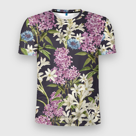 Мужская футболка 3D Slim с принтом Цветы Розово Сиреневые в Тюмени, 100% полиэстер с улучшенными характеристиками | приталенный силуэт, круглая горловина, широкие плечи, сужается к линии бедра | flowers | букет | природа | растение | флора | цветы