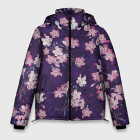 Мужская зимняя куртка 3D с принтом Цветы Розовые На Фиолетовом Фоне , верх — 100% полиэстер; подкладка — 100% полиэстер; утеплитель — 100% полиэстер | длина ниже бедра, свободный силуэт Оверсайз. Есть воротник-стойка, отстегивающийся капюшон и ветрозащитная планка. 

Боковые карманы с листочкой на кнопках и внутренний карман на молнии. | Тематика изображения на принте: flowers | букет | природа | растение | флора | цветы