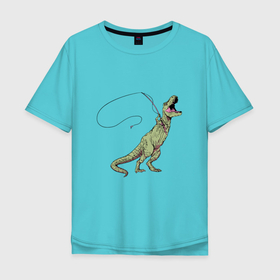 Мужская футболка хлопок Oversize с принтом ТИРАННОЗАВР РЫБАК | TYRANNOSAURUS REX FISHERMAN в Екатеринбурге, 100% хлопок | свободный крой, круглый ворот, “спинка” длиннее передней части | dino | dinosaur | fishing pole | saurus | trex | tyrrant | динозавр | для рыбака | прикол | рыбачит | с удочкой | ти рекс | тиранозавр | тирекс | удочка | юмор