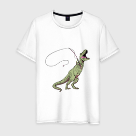 Мужская футболка хлопок с принтом ТИРАННОЗАВР РЫБАК | TYRANNOSAURUS REX FISHERMAN в Новосибирске, 100% хлопок | прямой крой, круглый вырез горловины, длина до линии бедер, слегка спущенное плечо. | dino | dinosaur | fishing pole | saurus | trex | tyrrant | динозавр | для рыбака | прикол | рыбачит | с удочкой | ти рекс | тиранозавр | тирекс | удочка | юмор