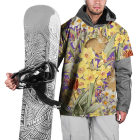 Накидка на куртку 3D с принтом Цветы Нарциссы и Зайцы в Санкт-Петербурге, 100% полиэстер |  | flowers | букет | зайци | нарциссы | природа | растение | флора | цветы