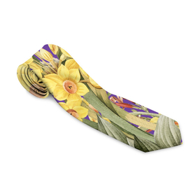 Галстук 3D с принтом Цветы Нарциссы и Зайцы , 100% полиэстер | Длина 148 см; Плотность 150-180 г/м2 | flowers | букет | зайци | нарциссы | природа | растение | флора | цветы