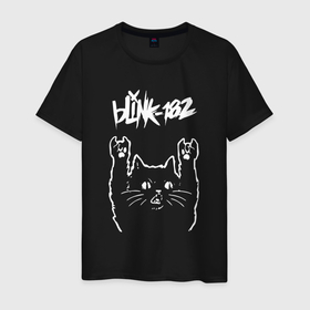Мужская футболка хлопок с принтом Blink 182 Рок кот в Белгороде, 100% хлопок | прямой крой, круглый вырез горловины, длина до линии бедер, слегка спущенное плечо. | blink | california | pop | punk | rock | блинк | группа | калифорния | панк | рок | рок кот | роккот