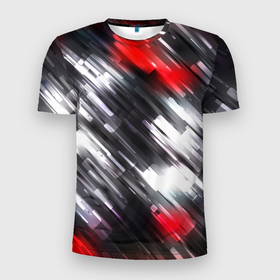 Мужская футболка 3D Slim с принтом NEON abstract pattern (неоновая абстракция) в Санкт-Петербурге, 100% полиэстер с улучшенными характеристиками | приталенный силуэт, круглая горловина, широкие плечи, сужается к линии бедра | abstract | bright red | geometry | neon | абстракция | неон