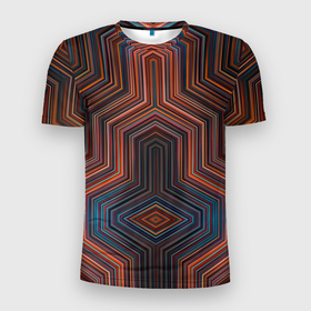 Мужская футболка 3D Slim с принтом Симметрия в геометрии цвета в Екатеринбурге, 100% полиэстер с улучшенными характеристиками | приталенный силуэт, круглая горловина, широкие плечи, сужается к линии бедра | геометрия | линии | полосы | ромб | симметрия | треугольник