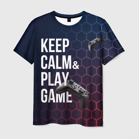 Мужская футболка 3D с принтом KEEP CALM PLAY GAME   PATTERN   HEXAGONAL в Кировске, 100% полиэфир | прямой крой, круглый вырез горловины, длина до линии бедер | game | gamer | hexagonal | joystick | paly | pattern | stick | xbox