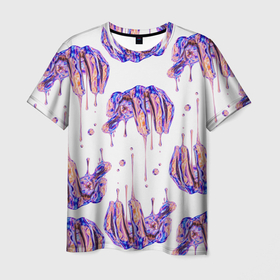 Мужская футболка 3D с принтом liquid hands в Екатеринбурге, 100% полиэфир | прямой крой, круглый вырез горловины, длина до линии бедер | 3d | графика | жидкость | иллюзия | кислота | рука | руки