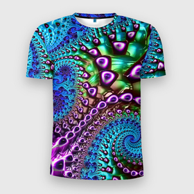 Мужская футболка 3D Slim с принтом Наикрутейший фрактальный паттерн   Авангард    The Coolest fractal pattern   Vanguard в Екатеринбурге, 100% полиэстер с улучшенными характеристиками | приталенный силуэт, круглая горловина, широкие плечи, сужается к линии бедра | abstraction | color | fashion | fractal | neon | pattern | vanguard | абстракция | авангард | мода | неон | паттерн | фрактал | цвет