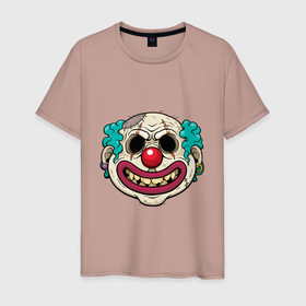 Мужская футболка хлопок с принтом Old Clown в Новосибирске, 100% хлопок | прямой крой, круглый вырез горловины, длина до линии бедер, слегка спущенное плечо. | death | devil | halloween | horror | joker | skull | zombie | демон | джокер | дьявол | зло | зомби | клоун | призрак | скелет | хоррор | хэллоуин | череп