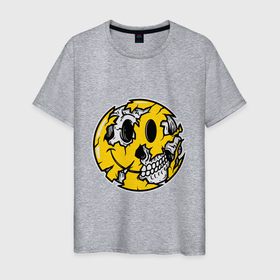 Мужская футболка хлопок с принтом Smile Skull в Санкт-Петербурге, 100% хлопок | прямой крой, круглый вырез горловины, длина до линии бедер, слегка спущенное плечо. | death | devil | halloween | skull | smile | zombie | демон | дьявол | зло | зомби | призрак | скелет | смайл | смалик | улыбка | хоррор | хэллоуин | череп
