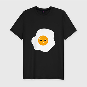 Мужская футболка хлопок Slim с принтом Веселая яичница глазунья, завтрак с улыбкой , 92% хлопок, 8% лайкра | приталенный силуэт, круглый вырез ворота, длина до линии бедра, короткий рукав | белок | большие глаза | глазунья | глазунья с глазами | еда | желток | завтрак | персонаж | разбитое яйцо | улыбка | яичница | яйцо