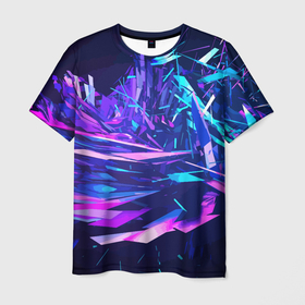 Мужская футболка 3D с принтом Абстрактная неоновая композиция   Abstract neon composition в Кировске, 100% полиэфир | прямой крой, круглый вырез горловины, длина до линии бедер | abstraction | fashion | neon | vanguard | абстракция | авангард | композиция | мода | неон