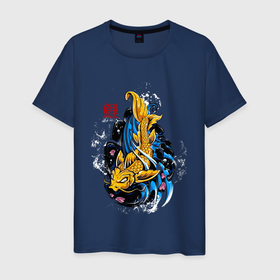 Мужская футболка хлопок с принтом Golden carp в Кировске, 100% хлопок | прямой крой, круглый вырез горловины, длина до линии бедер, слегка спущенное плечо. | carp | gold | japan | золотой | карп | рыба | япония