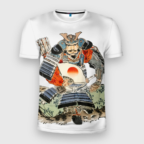 Мужская футболка 3D Slim с принтом Старый самурай в Екатеринбурге, 100% полиэстер с улучшенными характеристиками | приталенный силуэт, круглая горловина, широкие плечи, сужается к линии бедра | japan | samurai | веер | самурай | япония