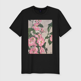 Мужская футболка хлопок Slim с принтом Prairie Rose (Розы) в Кировске, 92% хлопок, 8% лайкра | приталенный силуэт, круглый вырез ворота, длина до линии бедра, короткий рукав | букет | винтаж | живопись | картина | классика | пейзаж | природа | роза | цветочный | цветы