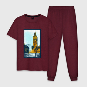 Мужская пижама хлопок с принтом Лондон  London в Екатеринбурге, 100% хлопок | брюки и футболка прямого кроя, без карманов, на брюках мягкая резинка на поясе и по низу штанин
 | london | англия | великобритания | город | колесо обозрения | лондон