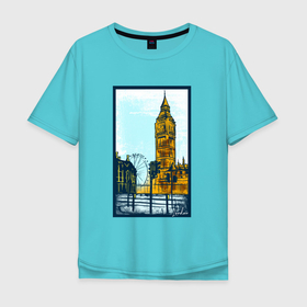 Мужская футболка хлопок Oversize с принтом Лондон  London в Екатеринбурге, 100% хлопок | свободный крой, круглый ворот, “спинка” длиннее передней части | london | англия | великобритания | город | колесо обозрения | лондон