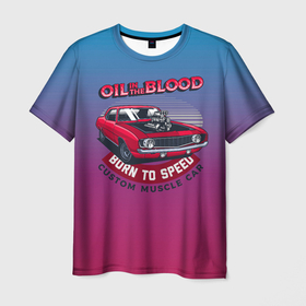 Мужская футболка 3D с принтом Масло    кровь для автомобиля в Курске, 100% полиэфир | прямой крой, круглый вырез горловины, длина до линии бедер | retro | авто | автомобиль | масло | ретро | старая машина | старое авто