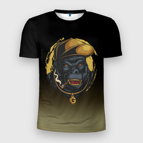 Мужская футболка 3D Slim с принтом Hip hop  Gorilla в Петрозаводске, 100% полиэстер с улучшенными характеристиками | приталенный силуэт, круглая горловина, широкие плечи, сужается к линии бедра | gorilla | hip hop | rap | горилла | обезьяна | рэпер