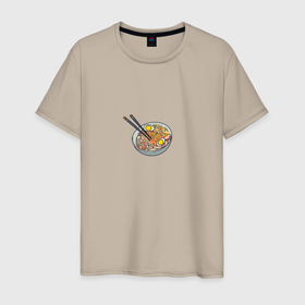 Мужская футболка хлопок с принтом Рамен в Курске, 100% хлопок | прямой крой, круглый вырез горловины, длина до линии бедер, слегка спущенное плечо. | еда | лапша | люблю поесть | паназиатская кухня | принт с едой