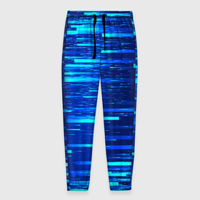 Мужские брюки 3D с принтом BLUE STRIPES в Санкт-Петербурге, 100% полиэстер | манжеты по низу, эластичный пояс регулируется шнурком, по бокам два кармана без застежек, внутренняя часть кармана из мелкой сетки | абстракция | в полоску | оптические иллюзии | синий | узор | фон