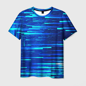 Мужская футболка 3D с принтом BLUE STRIPES в Санкт-Петербурге, 100% полиэфир | прямой крой, круглый вырез горловины, длина до линии бедер | абстракция | в полоску | оптические иллюзии | синий | узор | фон