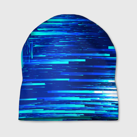 Шапка 3D с принтом BLUE STRIPES в Санкт-Петербурге, 100% полиэстер | универсальный размер, печать по всей поверхности изделия | абстракция | в полоску | оптические иллюзии | синий | узор | фон
