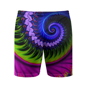 Мужские шорты спортивные с принтом Разноцветная неоновая спираль   Абстракция   Multicolored Neon Spiral   Abstraction ,  |  | abstraction | color | fashion | neon | spiral | абстракция | мода | неон | спираль | цвет