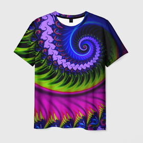 Мужская футболка 3D с принтом Разноцветная неоновая спираль   Абстракция   Multicolored Neon Spiral   Abstraction , 100% полиэфир | прямой крой, круглый вырез горловины, длина до линии бедер | abstraction | color | fashion | neon | spiral | абстракция | мода | неон | спираль | цвет
