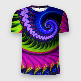 Мужская футболка 3D Slim с принтом Разноцветная неоновая спираль   Абстракция   Multicolored Neon Spiral   Abstraction , 100% полиэстер с улучшенными характеристиками | приталенный силуэт, круглая горловина, широкие плечи, сужается к линии бедра | abstraction | color | fashion | neon | spiral | абстракция | мода | неон | спираль | цвет