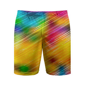 Мужские шорты спортивные с принтом RAINBOW POLYCHROME в Белгороде,  |  | красочный | многоцветный | оттенок | пестрый | повторяющийся | полосатый | полосы | радужный | разноцветный | узор | фон | цветной | яркий