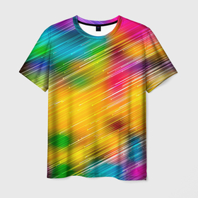 Мужская футболка 3D с принтом RAINBOW POLYCHROME в Белгороде, 100% полиэфир | прямой крой, круглый вырез горловины, длина до линии бедер | красочный | многоцветный | оттенок | пестрый | повторяющийся | полосатый | полосы | радужный | разноцветный | узор | фон | цветной | яркий