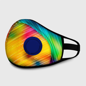 Маска из неопрена с принтом RAINBOW POLYCHROME в Новосибирске, неопрен 100% | Форма огибающая нос. Резинки для ушей с дополнительной резинкой на затылке. Клапан для выдоха для активного дыхания при занятиях спортом. Эластичный материал маски и окантовки для лучшего растяжения и прилегания маски.  | Тематика изображения на принте: красочный | многоцветный | оттенок | пестрый | повторяющийся | полосатый | полосы | радужный | разноцветный | узор | фон | цветной | яркий