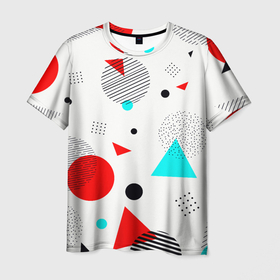 Мужская футболка 3D с принтом GEOMETRIC FIGURED INTERLACING в Санкт-Петербурге, 100% полиэфир | прямой крой, круглый вырез горловины, длина до линии бедер | абстрактный | белый | вектор | геометрический | графический | зеленый | красочный | линии | розовый | синий | треугольники | узор | цвет | черный