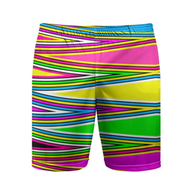 Мужские шорты спортивные с принтом Полосатый радужный разноцветный геометрический узор в Тюмени,  |  | геометрический узор | молодежный | неоновый | полосатый | радуга